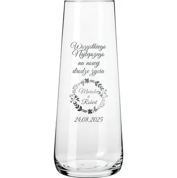 Váza VELKÁ SKLENĚNÁ VÁZA S S GRAVÍROVÁNÍM 24 cm DÁREK K VÝROČÍ SVATBY SKLO SVATBA KROSNO