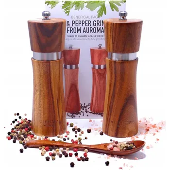 Kuchyňský mlýnek Sada mlýnků na sůl a pepř Akáciové dřevo, ruční mlýnky na koření