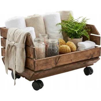 Úložný box Dřevěná Bedna na Kolečkách Hnědá ÚLOŽNÝ BOX Základna pro Regál Vozík