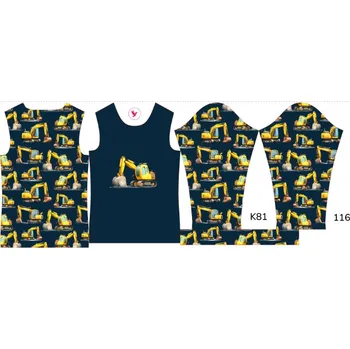 Panel na dětské termo tričko s dlouhým rukávem 116 bagry tmavě modré