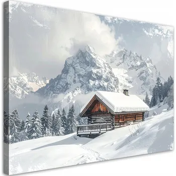 Obraz Obraz do obýváku, jídelny, kanceláře, Zimní krajina hory chata příroda 45x30