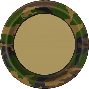 Party nádobí Papírové talíře Maskáče 23cm 8ks