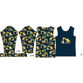 Panel na dětské funkční tričko s dlouhým rukávem 110 bagry tmavě modré