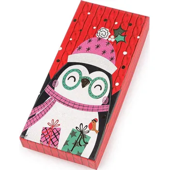 Vánoční dekorace Vánoční dárková krabička s jmenovkou, ideální na bankovky Varianta: 1 červená tučňák, Balení: 1 ks