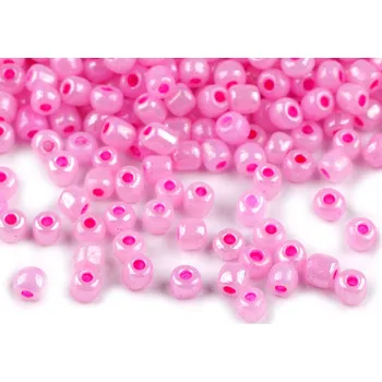Dětské navlékací korálky Rokajl 5/0 - 4,5 mm perleťový, neprůhledný, velké, 151 růžová ostrá sv.