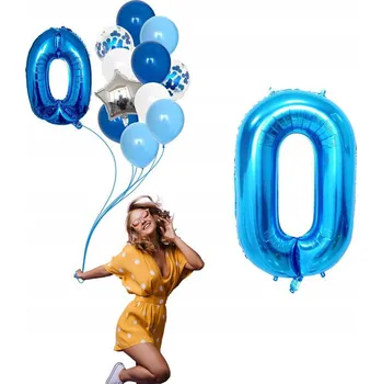 Balónek Narozeninové Balónky 12 Ks Modré s konfetami, písmeno 0