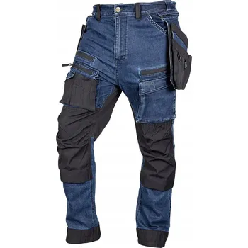 Pánské kalhoty PRACOVNÍ JEANS KALHOTY DENIM TMAVĚ MODRÉ zesílené ODEPÍNACÍ KAPSY XXL NEO
