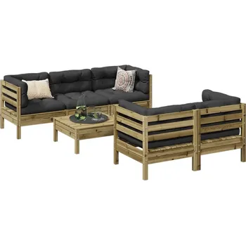 Zahradní sestava vidaXL 6dílná zahradní sedací souprava podušky borovice [3299295] Barva: Přírodně impregnované