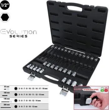 KS Tools 911.4510 Souprava nástrčných ořechů s bitem 1/2" na šrouby s vnitřním šestihranem, 30dílná