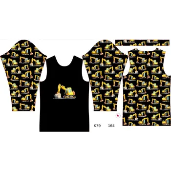 Panel na dětské funkční tričko s dlouhým rukávem 164 bagry černé