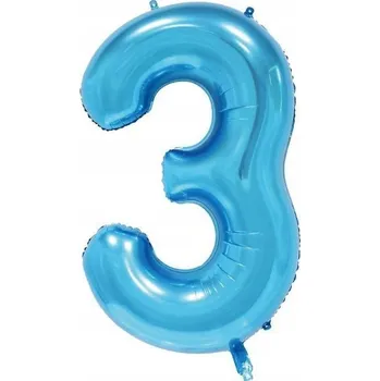 Balónek FÓLIOVÝ BALÓNEK ČÍSLICE 3 TŘI ROKY MODRÝ VELKÉ ČÍSLO 100cm HELIUM NAROZENINY