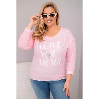Dámská halenka Dámská blůza Plus Size s nápisem Love You More světle růžová UNI