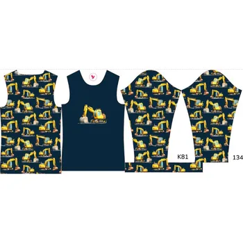 Panel na dětské termo tričko s dlouhým rukávem 134 bagry tmavě modré