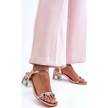 Dámské sandále Dámské sandály na podpatku s krystaly zlaté SBarski Velikost: 40