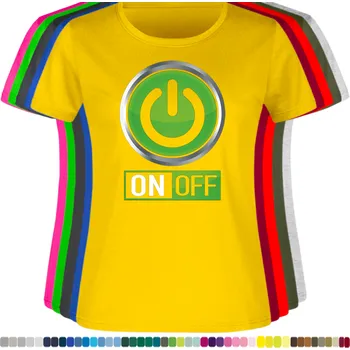Dámské tričko levne-damske-bavlnene-tricko-potisk-tlacitko-ON-OFF Barva: Yellow - žlutá, velikost: XS