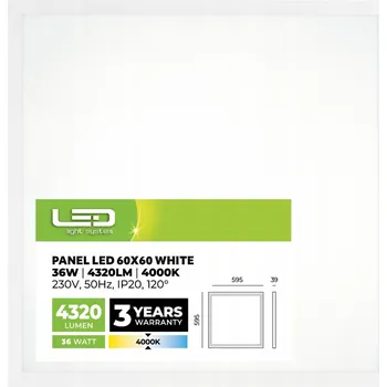 LED Panel nástěnný 36W 60x60cm Stropní Svítidlo Svítidlo čtvercové černé 4000K bílé světlo