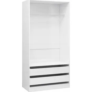 Šatní skříň Skříň na oblečení s tyčí a 2 zásuvkami, bílý lesk, 100x50x200 cm