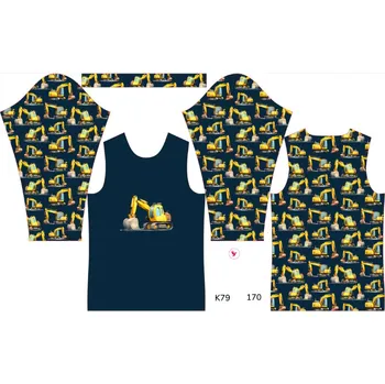 Panel na dětské funkční tričko s dlouhým rukávem 170 bagry tmavě modré