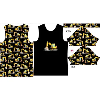 Panel na dětské funkční tričko s krátkým rukávem 170 bagry černé