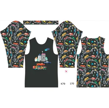 Panel na dětské funkční tričko s dlouhým rukávem 170 barevná auta