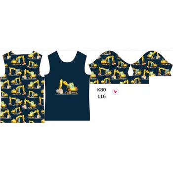 Panel na dětské funkční tričko s krátkým rukávem 116 bagry tmavě modré