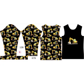 Panel na dětské funkční tričko s dlouhým rukávem 128 bagry černé