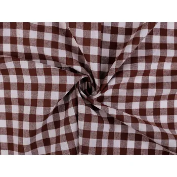 Bavlněná látka / plátno Kanafas větší kostka / káro, barva 3 hnědá