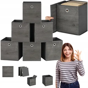 Úložný box ÚLOŽNÉ BOXY 26X26X28 CM 6 KS ŠEDÉ SKLÁDACÍ