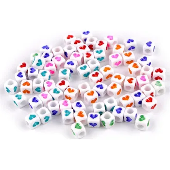 Dětské navlékací korálky Plastové korálky se srdíčky kostka 6 mm, střední, mix