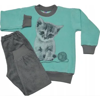 Pánské pyžamo Froté pyžamo tyrkysovo-šedé s kočkou, velikost 140 SUTEX