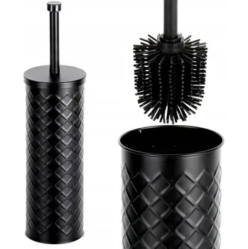 WC štětka Silikonový WC kartáč s kovovým stojanem černý 38x10 cm