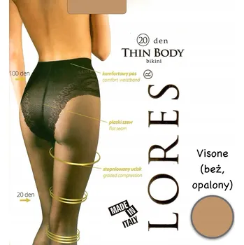 Dámské punčochy Punčocháče hladké Lores Thin Body 20 DEN 20den béžové Visone velikost 3