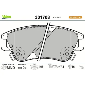 Brzdová destička Sada brzdových destiček, kotoučová brzda VALEO 301708