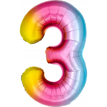 Balónek Fóliový balónek PARTYBEE číslice 3, barevný, 100 cm