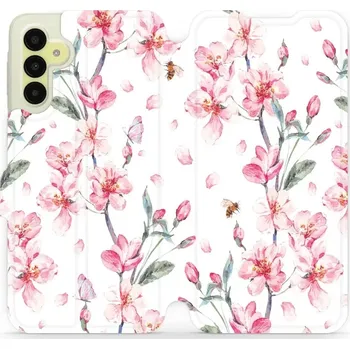 Pouzdro na mobilní telefon Flipové pouzdro Mobiwear - Samsung Galaxy A15 / A15 5G - M124S Růžové květy- VÝPRODEJ (Knížkové flip pouzdro, obal, kryt na mobil Samsung Galaxy A15 / A15 5G - M124S Růžové květy, materiál Umělá kůže + TPU - ochrana 360°, stojánek, silikonová vanička,)