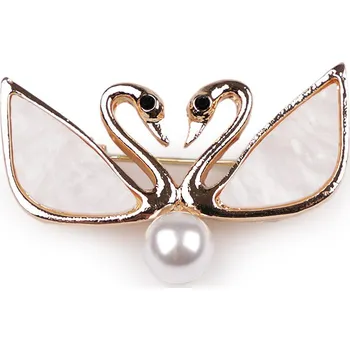 Náramek Brož s perlou labuť, malé, 1 bílá zlatá