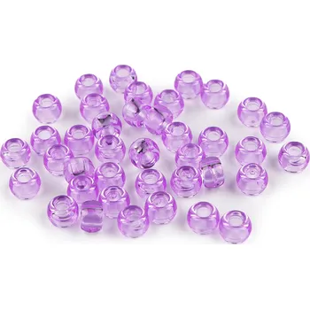 Dětské navlékací korálky Plastové korálky s velkým průvlekem 9x6 mm, velké, 6 fialová lila