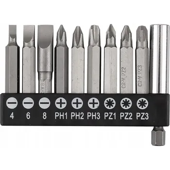 Bit Sada bitů SL4/6/8, PH1/2/3, PZ1/2/3 x 50 mm s magnetickým držákem 60 mm 10 Ks