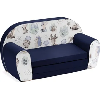 Pohovka Dětská rozkládací MINI pohovka Vlk a kamarádi - bílá/tmavě modrá