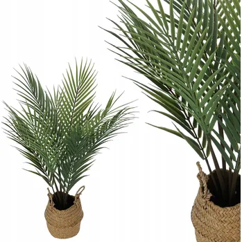 umělá květina UMĚLÁ PALMA V ZÁVĚSNÉM KOŠÍKU, ZELENÁ ROSTLINA 64 cm