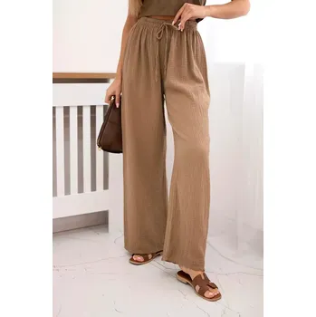 Dámské kalhoty Mušelínové kalhoty se širokou nohavicí velbloud UNI