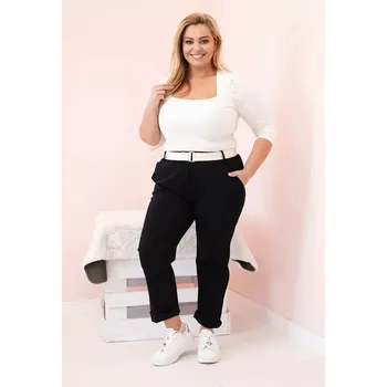 Dámské kalhoty Dámské bavlněné kalhoty Plus Size s páskem černý 3XL