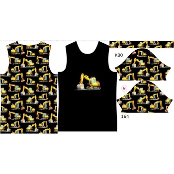 Panel na dětské funkční tričko s krátkým rukávem 164 bagry černé