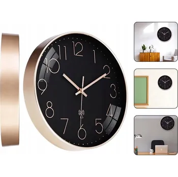 Hodiny NÁSTĚNNÉ HODINY AUTOMATICKÉ ČERNÉ ZLATÉ MODERNÍ VELKÉ TICHÉ DCF ŘÍZENÉ RÁDIEM