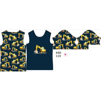 Panel na dětské funkční triko s krátkým rukávem 110 bagry tmavě modré