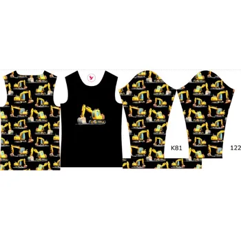 Panel na dětské termo tričko s dlouhým rukávem 122 bagry černé