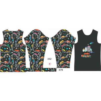 Panel na dětské funkční tričko s dlouhým rukávem 152 barevná auta