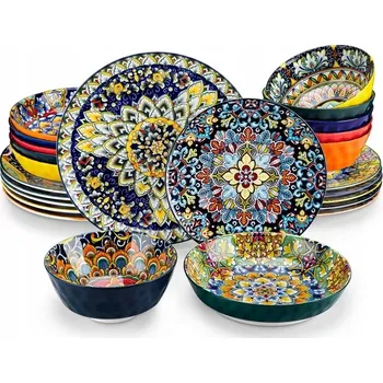 Talíř Jídelní souprava 24 ks SIMI Barevné Boho Etno Servis pro 6 osob