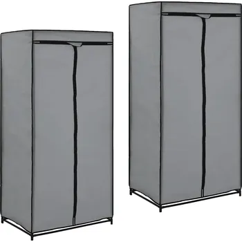 Šatní skříň Skříň na oblečení šedá 75 x 50 x 160 cm s železným rámem a zipy (2 ks)