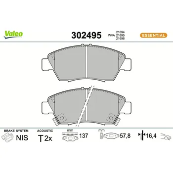 Brzdová destička Sada brzdových destiček, kotoučová brzda VALEO 302495